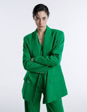 Blazer Urban Revivo Double Breasted Femme Vert | HDX7855TI