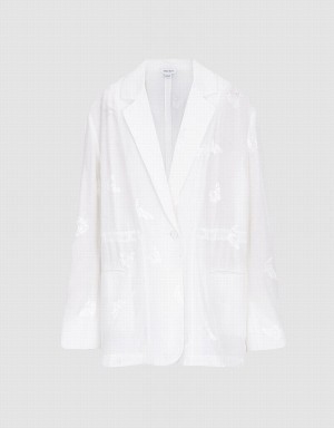 Blazer Urban Revivo Horse Jacquard Single Breasted Femme Blanche | QKG6034HN