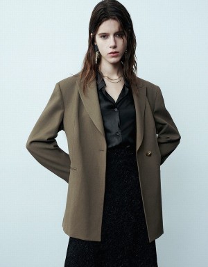 Blazer Urban Revivo Peak Lapel Tailored Skater Femme Vert | BSD4278TA