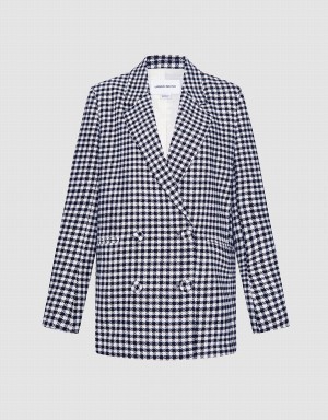 Blazer Urban Revivo Plaid Double Breasted Femme Grise | MPI593MG