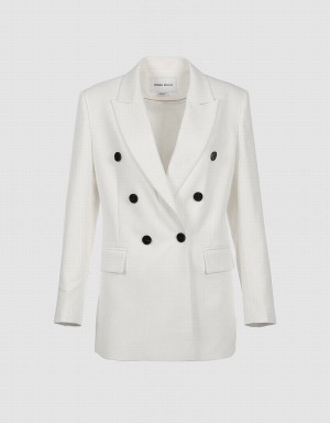 Blazer Urban Revivo Plain Double Breasted Femme Rose Blanche | DCN5269WN