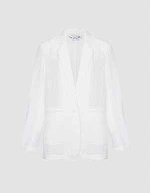 Blazer Urban Revivo Textured Single Breasted Femme Blanche | VHR9335AW