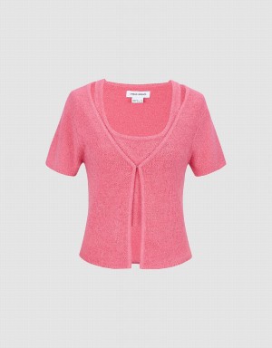 Cardigan Urban Revivo 2 In 1 Tricoté Femme Rose Rouge | GWX9074HC