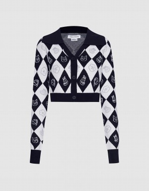 Cardigan Urban Revivo Argyle Contrast Collar Button Up Femme Grise | YCG4661LR