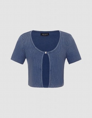 Cardigan Urban Revivo Buckled Tricoté Femme Bleu | PXF1945MF