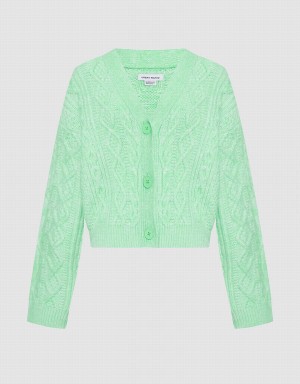 Cardigan Urban Revivo Cable Knit V Neck Button Up Femme Vert | MFM6316RL