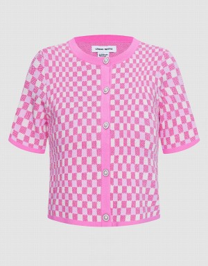 Cardigan Urban Revivo Checkered Faux Pearl Button Tricoté Top Femme Rouge | RUV3389VW