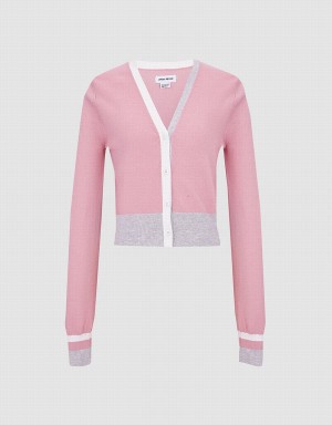 Cardigan Urban Revivo Color Block Fitted Femme Rose | APV3220WE