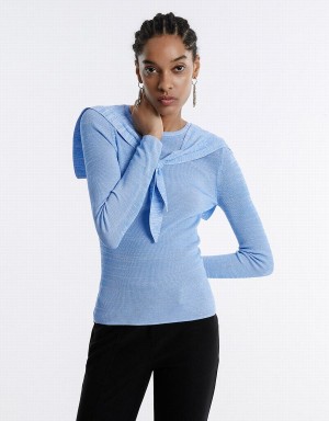 Cardigan Urban Revivo Combination Tie Front Tricoté Top Femme Bleu | TJP3284KT