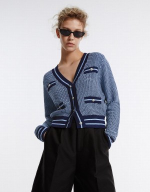 Cardigan Urban Revivo Contrast Trim Femme Bleu | ZDJ9299PD