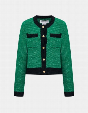 Cardigan Urban Revivo Contrast Trim Patched Pocket Femme Vert | SCJ9015QS