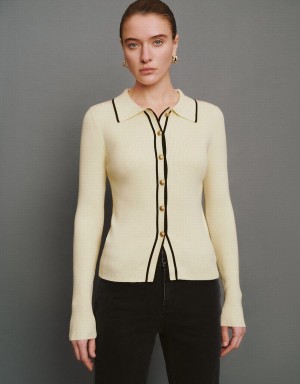 Cardigan Urban Revivo Contrast Trim Tricoté Femme Beige | YZJ6467KW