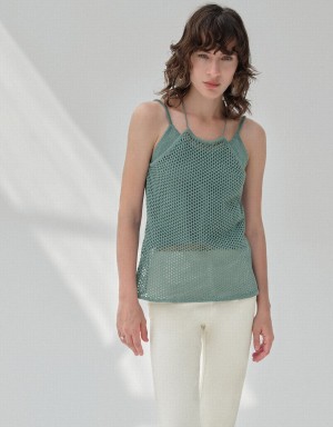 Cardigan Urban Revivo Crochet Kntted Cami Top Femme Vert | OGP3332XQ