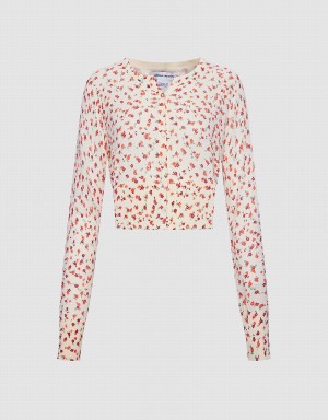 Cardigan Urban Revivo Floral Button Front Tricoté Top Femme Rouge | JXV1816VG