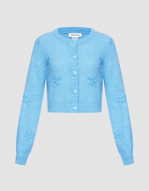 Cardigan Urban Revivo Floral Embroidery Button Up Femme Bleu | ORC8150JB