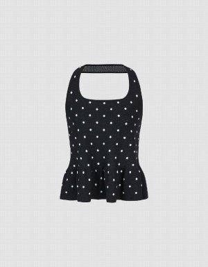 Cardigan Urban Revivo Halter Neck Polka Dot Tricoté Top Femme Noir | GGN355JG