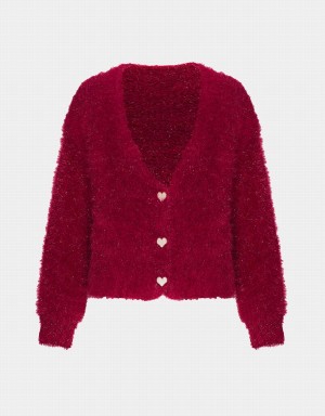 Cardigan Urban Revivo Heart Button Fluffy Femme Rouge | BGM972DO