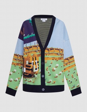 Cardigan Urban Revivo Landscape Contrast Trim Femme Bleu Multicolore | ZVR5183OR