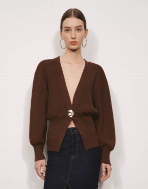 Cardigan Urban Revivo Leaf Shape Button Tricoté Femme Marron | OLV3039QI