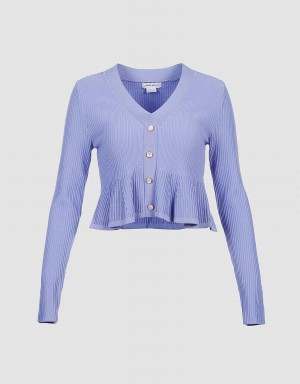 Cardigan Urban Revivo Nervuré Knit Button Front Tricoté Top Femme Bleu | WDS6770JY