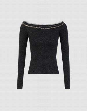 Cardigan Urban Revivo Off-Shoulder Knit Femme Noir | LEZ4474RT