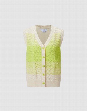 Cardigan Urban Revivo Ombre Sans Manches Femme Vert Blanche | LBL3362GQ