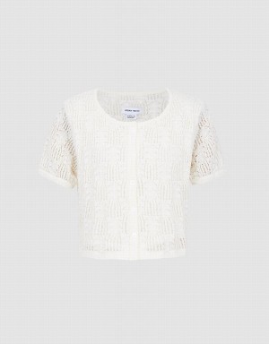 Cardigan Urban Revivo Pointelle Corta Sleeve Femme Blanche | ONQ525TF