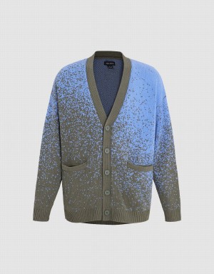 Cardigan Urban Revivo Printed V-Neck Tricoté Homme Bleu Multicolore | QXM3725JL