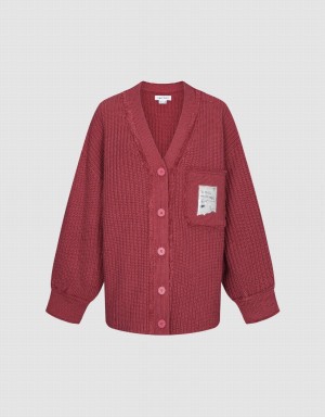 Cardigan Urban Revivo Raw Trim Tricoté Femme Marron Foncé | UZS1453FF