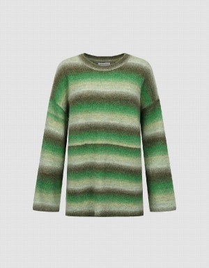 Cardigan Urban Revivo Rayé Crew Neck Tricoté Femme Vert | IBK3545ZD