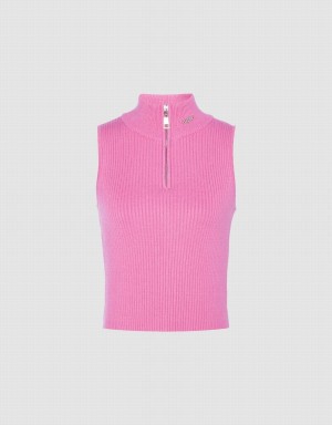 Cardigan Urban Revivo Sans Manches Tricoté Top Femme Rose Rouge | OHW3273PD