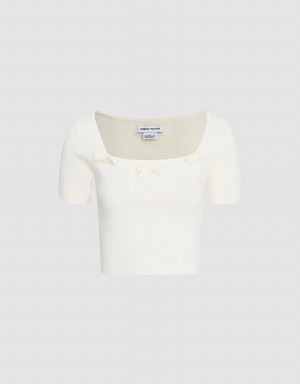 Cardigan Urban Revivo Tie Front Fitted Tee Femme Blanche | SDD7445KW