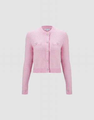 Cardigan Urban Revivo Tweed Button Up Femme Rose | HLN1170IJ