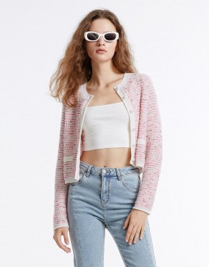 Cardigan Urban Revivo Tweed Femme Rose | GLS3816WH