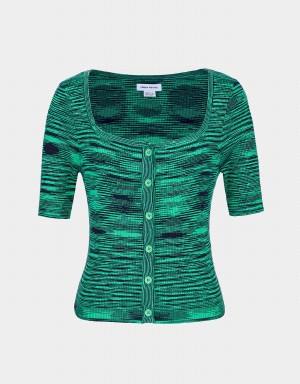 Cardigan Urban Revivo U Neck Button Front Mince Femme Vert Clair | MIA6567FM