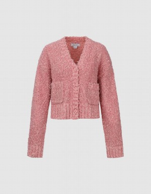 Cardigan Urban Revivo V-Neck Tricoté Femme Rose | EWR146LU