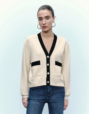 Cardigan Urban Revivo V-Neck Tricoté Femme Beige | GOD9557YI