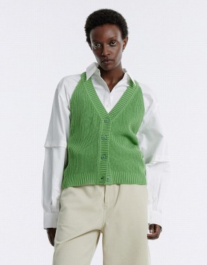 Cardigan Urban Revivo V Neck Knit Femme Vert | YQW1659II