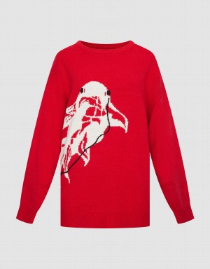 Chandails Urban Revivo Crew Neck Holiday Femme Rouge | BAS4680KJ