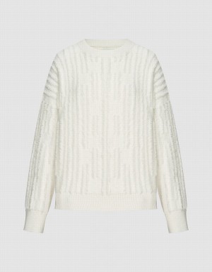 Chandails Urban Revivo Fuzzy Crew Neck Femme Blanche | ERW7221YO