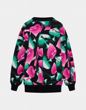 Chandails Urban Revivo Heart Pattern Oversized Femme Rose Vert Noir | YZZ9887XO