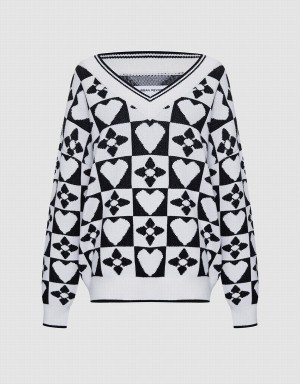 Chandails Urban Revivo Heart & Checkered Pattern Femme Grise | ZJE7255XX