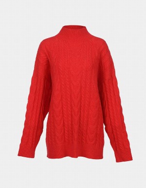 Chandails Urban Revivo High Neck Cable Knit Holiday Femme Rouge | IZY9040MN