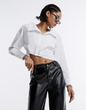 Chemises Urban Revivo Asymmetrical Cropped Femme Blanche | JZE9485RG