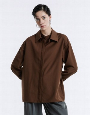 Chemises Urban Revivo Basic Button Up Femme Marron | GON9150TW