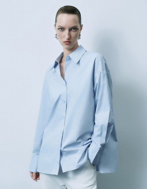 Chemises Urban Revivo Button Up Droit Femme Bleu | VLP7237QE