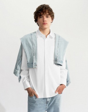 Chemises Urban Revivo Button Up Droit Homme Blanche | TUK4644BX