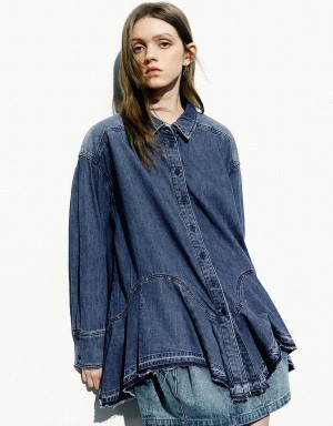 Chemises Urban Revivo Button Up Loose Denim Femme Bleu | CQV3383LI