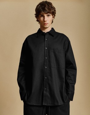 Chemises Urban Revivo Button Up Loose Homme Noir | KRA6416LN