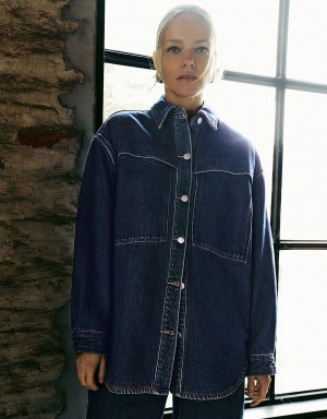 Chemises Urban Revivo Button Up Oversized Denim Femme Bleu | GVE2621JA